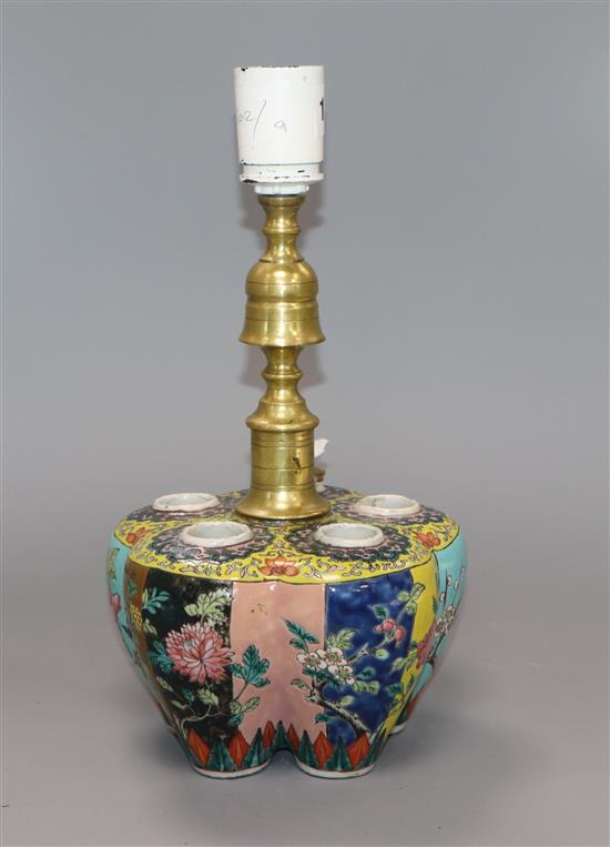 A 19th century Chinese famille rose bulb vase converted to a lamp